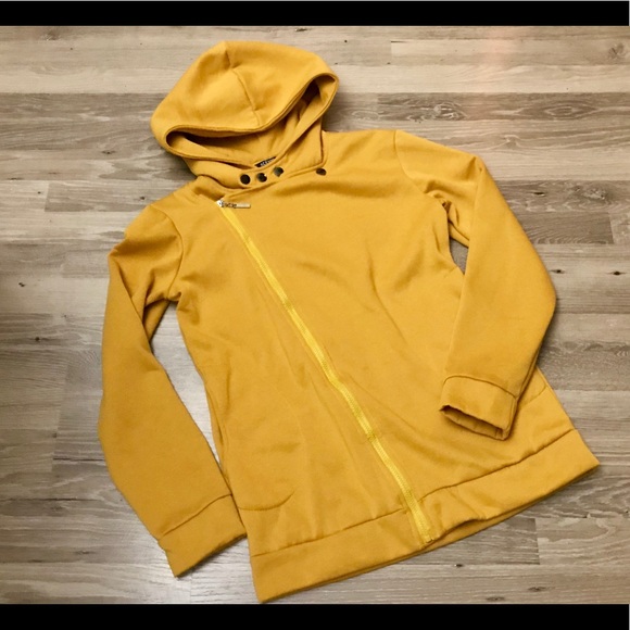 Acevog Jackets & Blazers - NWOT! Mustard Yellow Asymmetrical Zip HoodieJacket